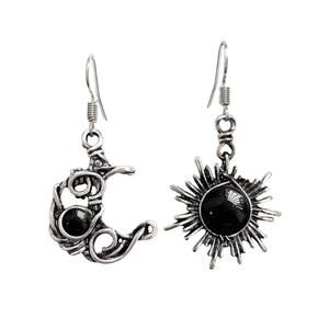 Black Sun and Crescent Earrings artificial gems and alloy/copper metal NWOT